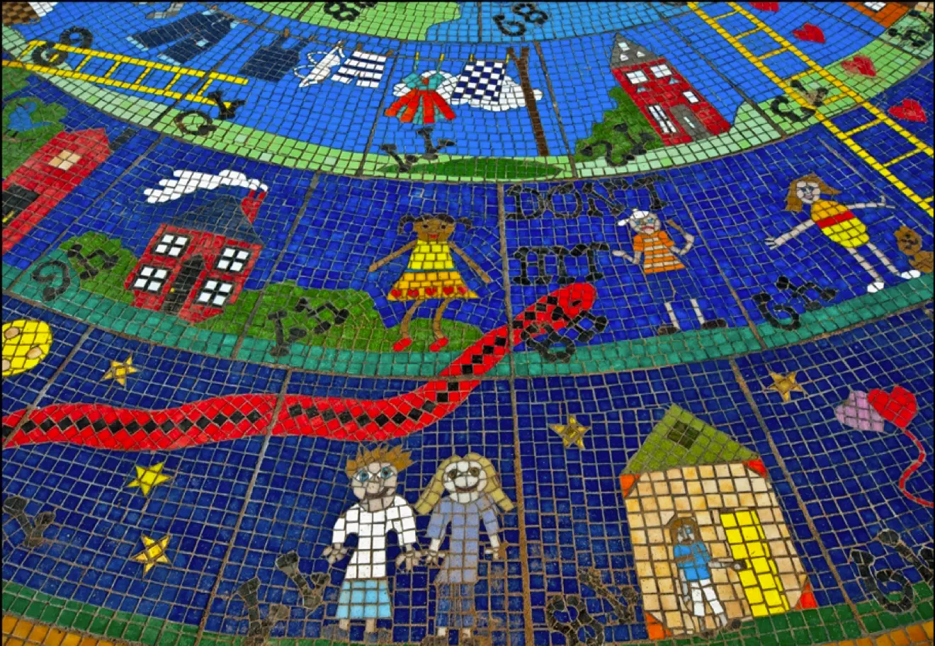 Detail of Snakes and Ladders incorporated the children's drawings